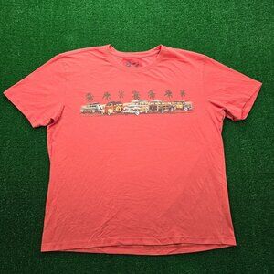 Pelican Pier Tshirt Mens XL Red Short‎ Sleeve Woody Wagons Classic Cars Beach